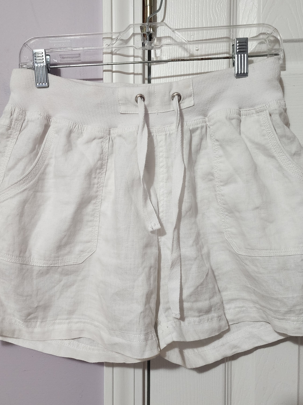 Calvin Klein White Linen-Blend Drawstring Cargo Shorts